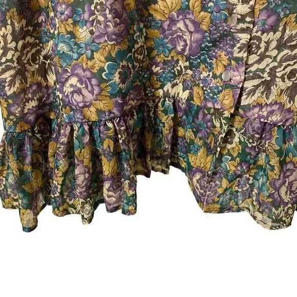 Vintage 70s Dress Women's Medium Jr Petite Floral Cottage Core Prairie Ruffles - Picture 5 of 7